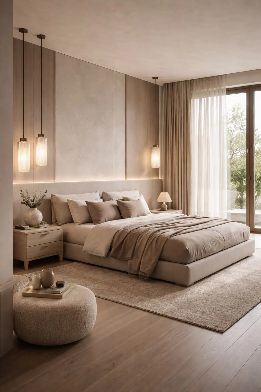 Calm master bedroom in soft neutral tones